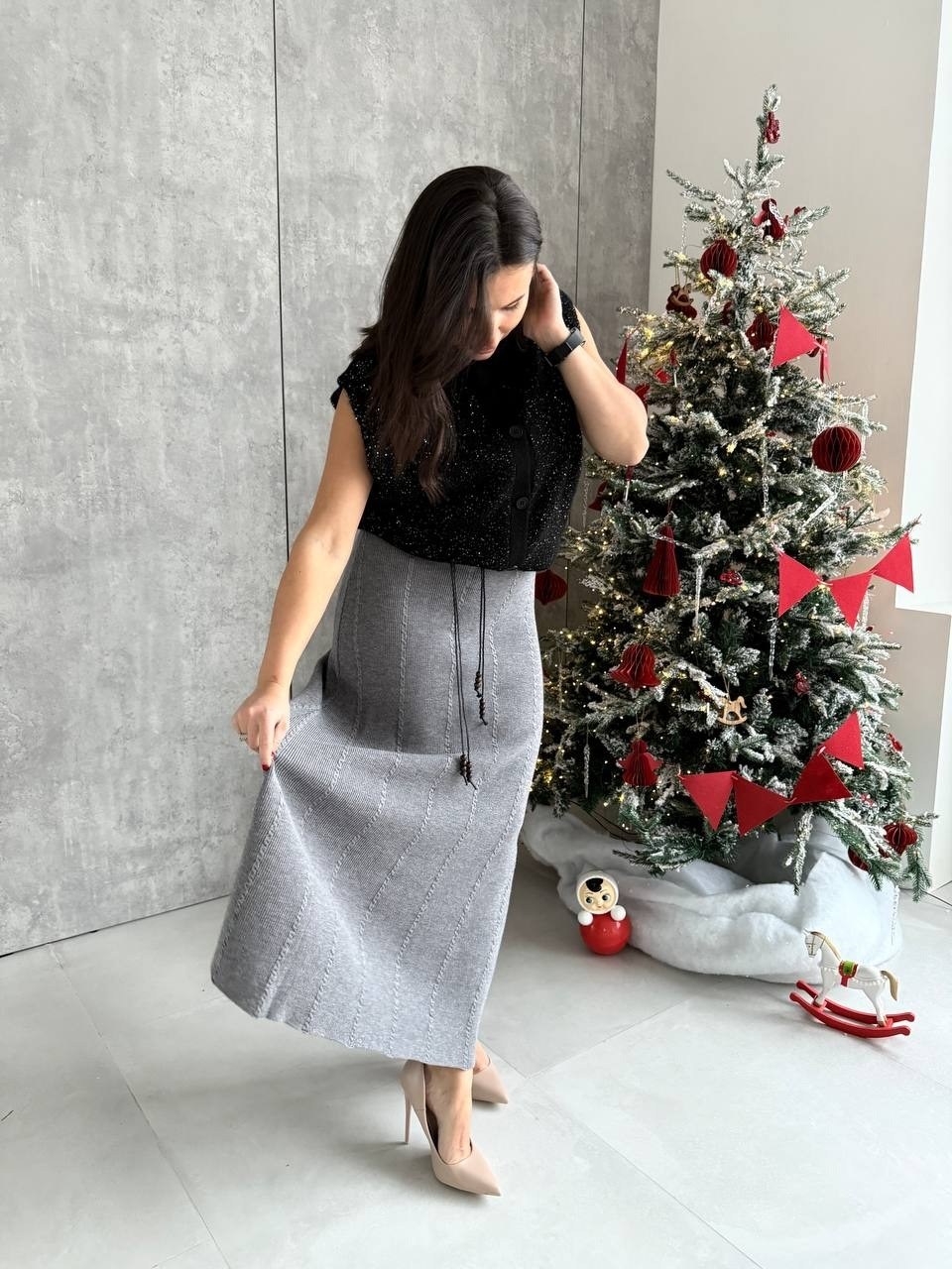 серая юбка,трикотажная юбка,юбка стильная,нарядная юбка,вязаная юбка