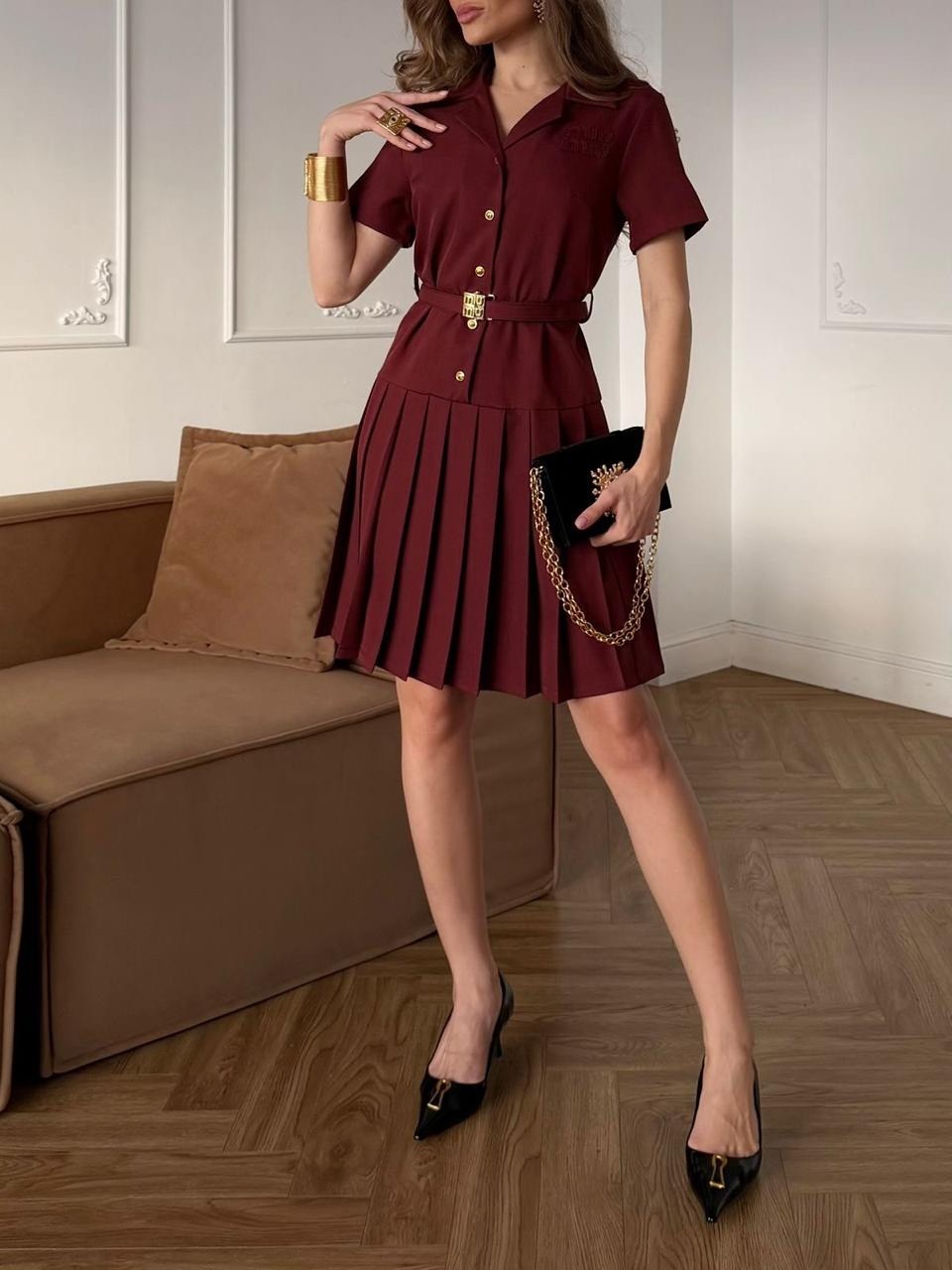 платье плиссе,платье женские,платье,бордовое платье,платье стильное