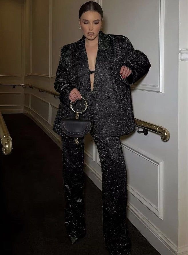 костюм блестящий,деловой костюм женский,костюм тройка блестящий,брючный костюм wang,костюм брючный вечерний с пайетками la paola