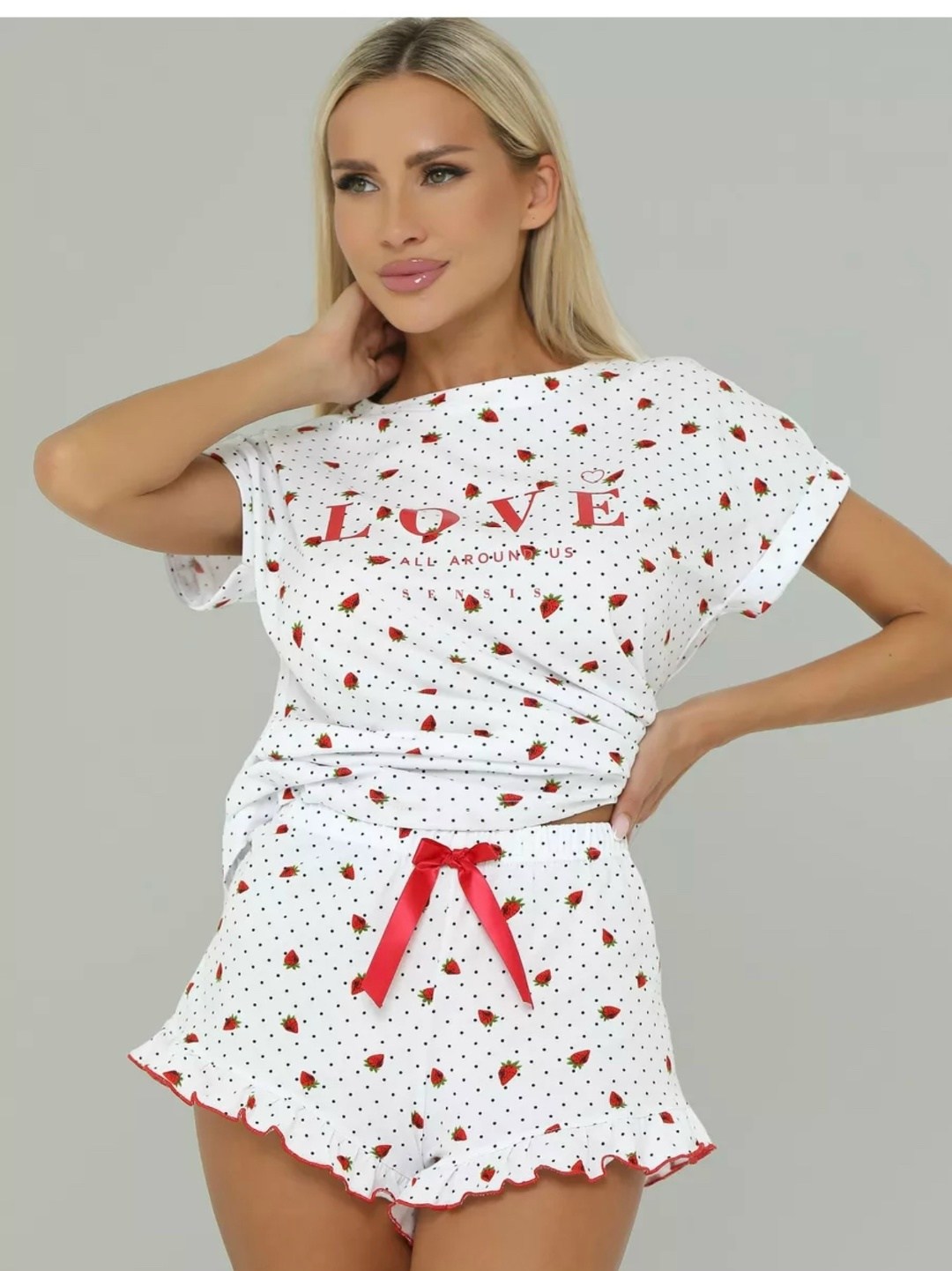 пижама женская 50р белый в горошек,пижама с шортами и футболкой с сердечками домашняя morra,женская хлопковая пижама с шортами happyfox,пижама домашняя с шортами и футболкой charmsecret,пижама с шорта