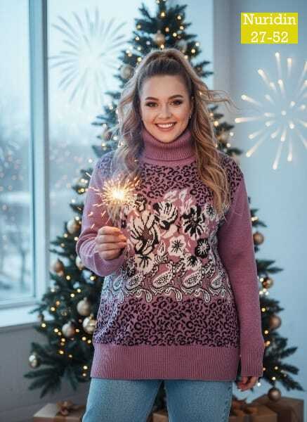 женский свитер,вязаные свитера женские,джемпер вязаный с новогодним принтом,свитер,джемпер