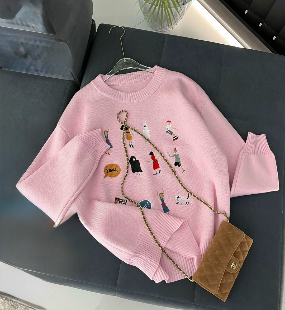 нежный свитер с собачками beststyle 540151261,свитшот женская,модные свитшоты,свитер с вышивкой,женская кофта