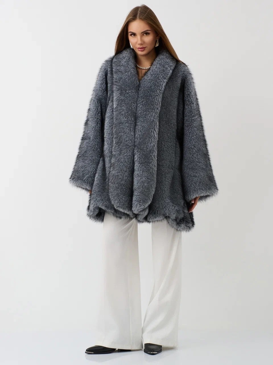 пальто эко-мех круглый ворот чернобурка серый,экошуба зимняя,шуба искусственная,шуба женская,шубка