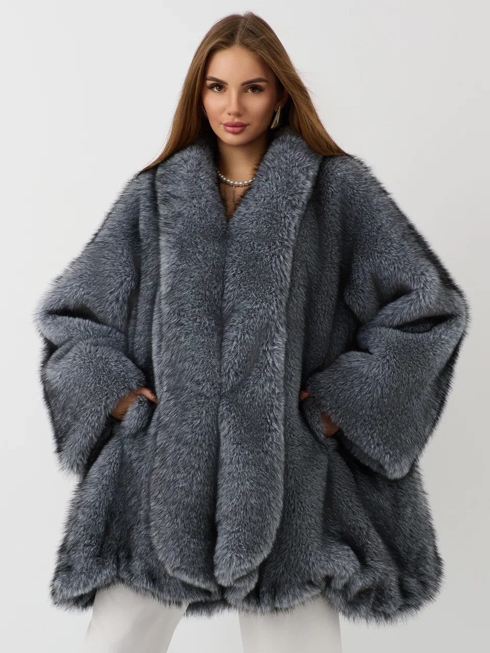 пальто эко-мех круглый ворот чернобурка серый,экошуба зимняя,шуба искусственная,шуба женская,шубка