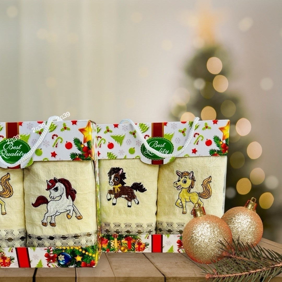 наборы полотенец,набор новогодних полотенец из хлопка 25х50см,полотенца кухонные набор новогодние с символом,подарочный набор кухонный полотенца,набор кухонные полотенец