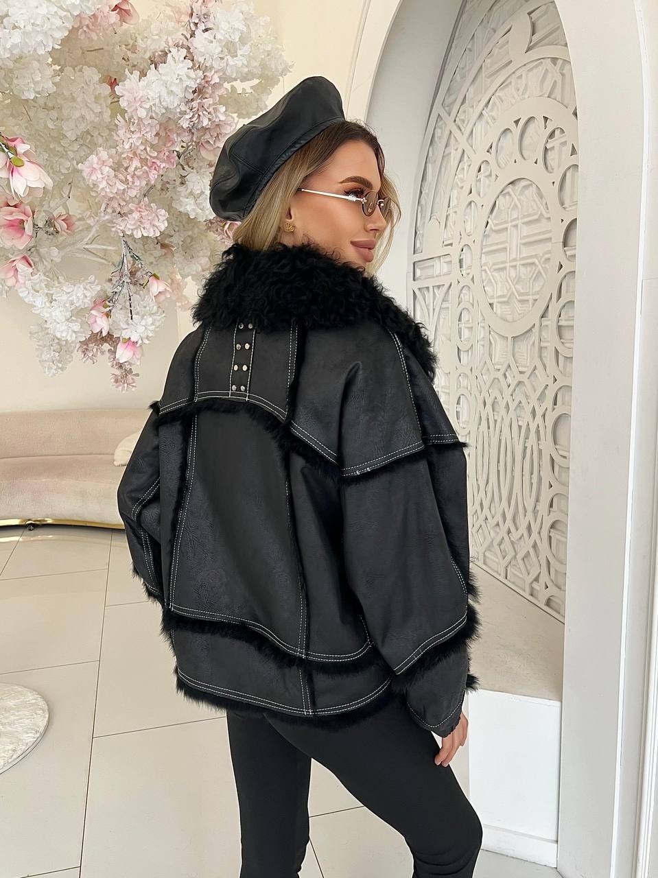 комбинированная куртка с натуральным мехом,женская дубленка,куртка с натуральным мехом,черная дубленка куртка,дубленка косуха