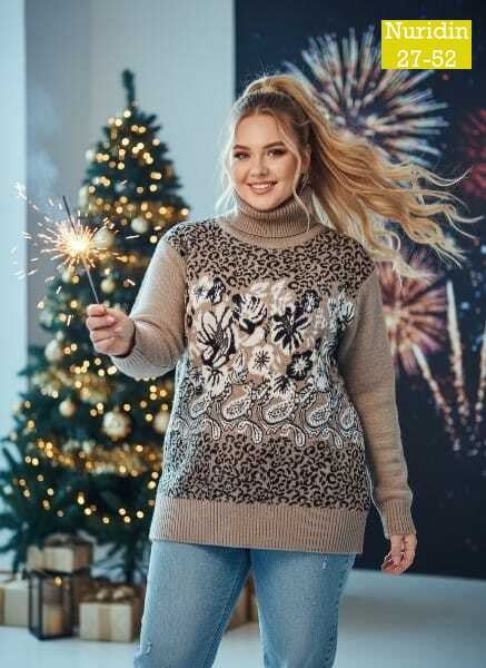 женский свитер,вязаные свитера женские,джемпер вязаный с новогодним принтом,свитер,джемпер