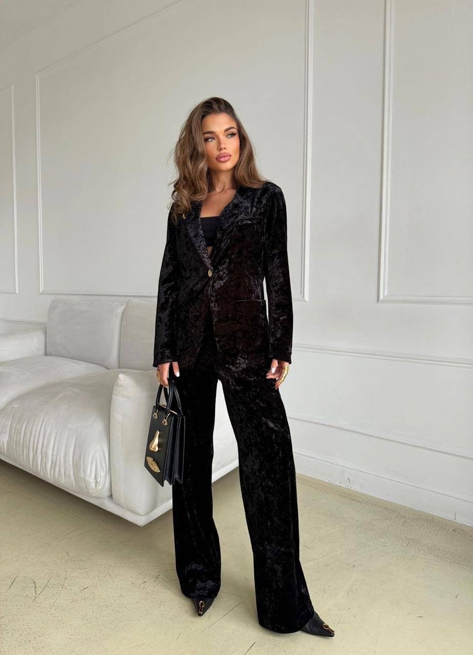 костюм брючный бархатный классический,брючный костюм buter 2999 черный размер 42-52,костюм buter 2999 черный,брючный костюм,брючный костюм buter