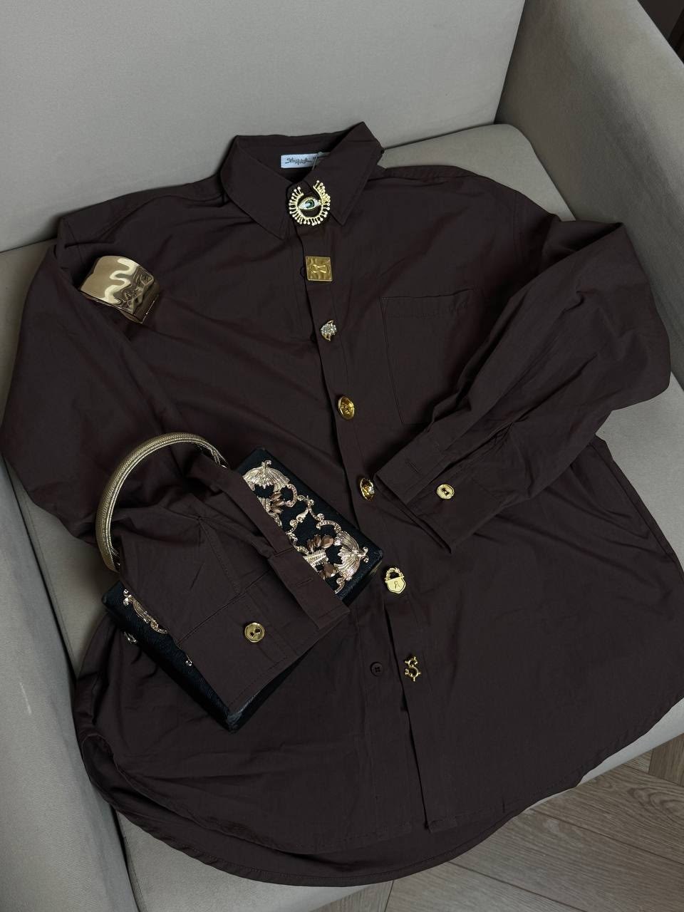 рубашка женская,рубашка в стиле олд мани schiaparelli cool casual wear,коричневая рубашка женская,рубашка,коричневая рубашка