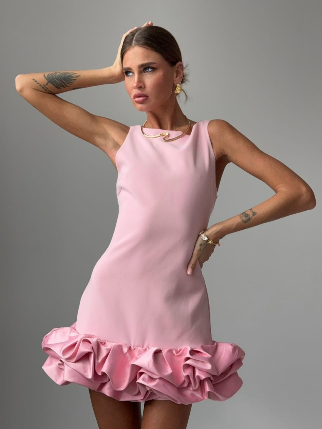 платье с оборками,платье,модное платье,платья мини,розовое платье