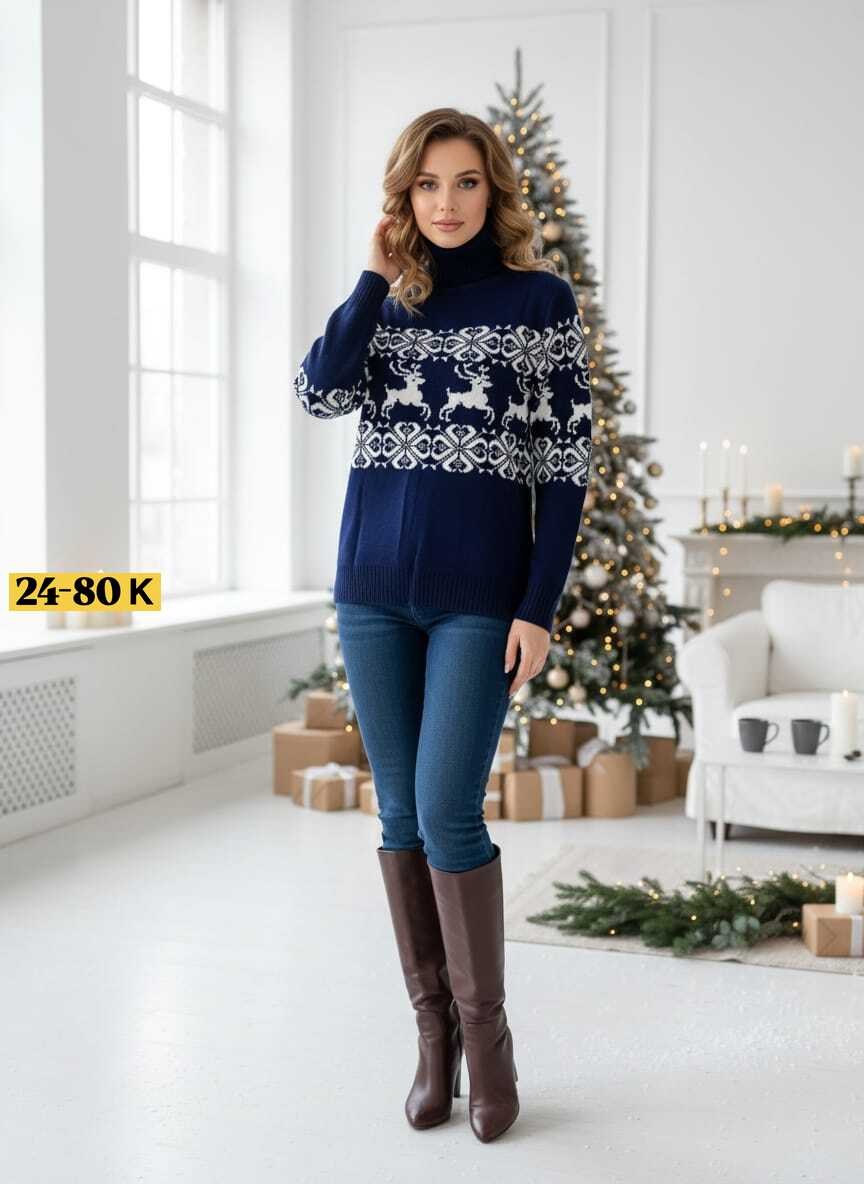 новогодний женский свитер,новогодний свитер женский с оленями с горлом,свитер с оленями женский,красный свитер с оленями,свитер новогодний с оленями и снежинками