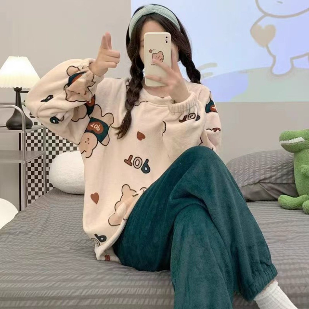 теплая пижама женская,теплая пижама,пижама женская теплая плюшевая,пижама плюшевая,корейская пижама