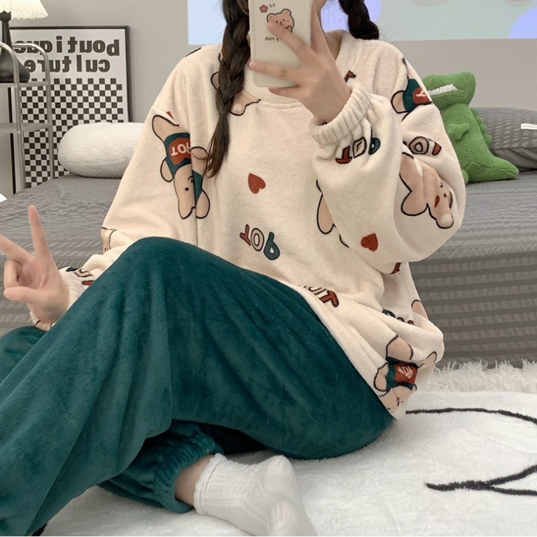 теплая пижама женская,теплая пижама,пижама женская теплая плюшевая,пижама плюшевая,корейская пижама