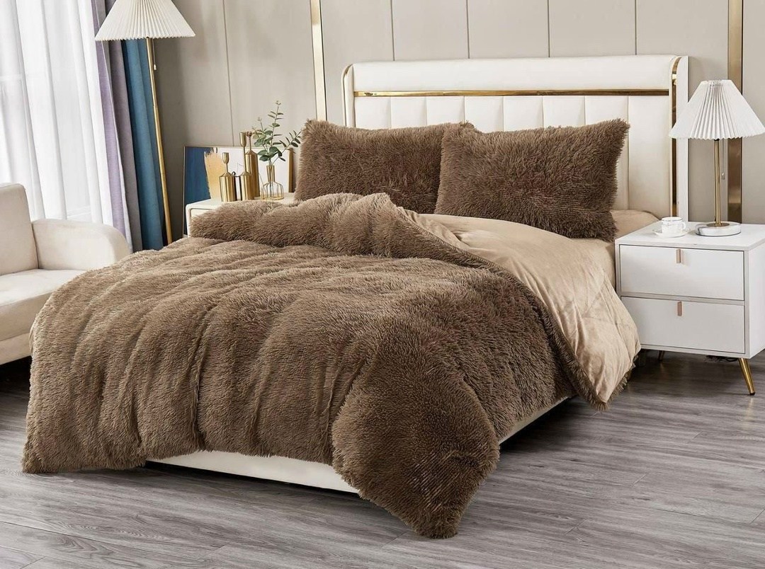 комплект постельное бельё,плед пушистый,меховой плед,фиолетовый плед,пушистое постельное белье