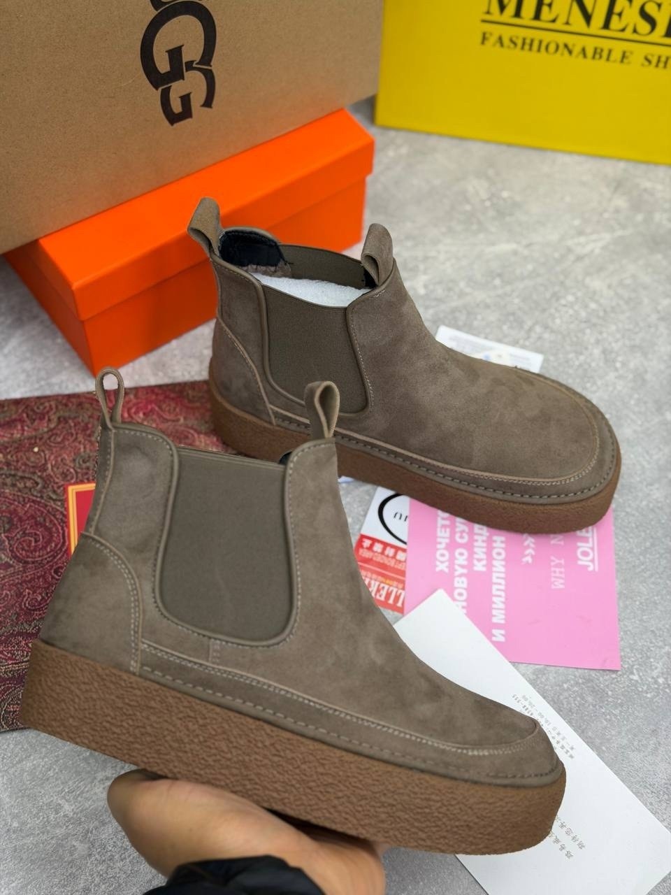 ,ботинки челси на платформе neumel ugg серый,угги челси,замшевые ботинки,neumel platform женские замшевые ботинки челси на платформе ugg серый