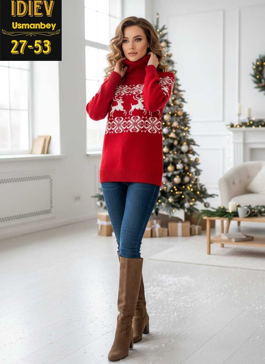 свитер с оленями женский,свитер женский,новогодний женский свитер,скандинавский свитер женский,рождественские свитера