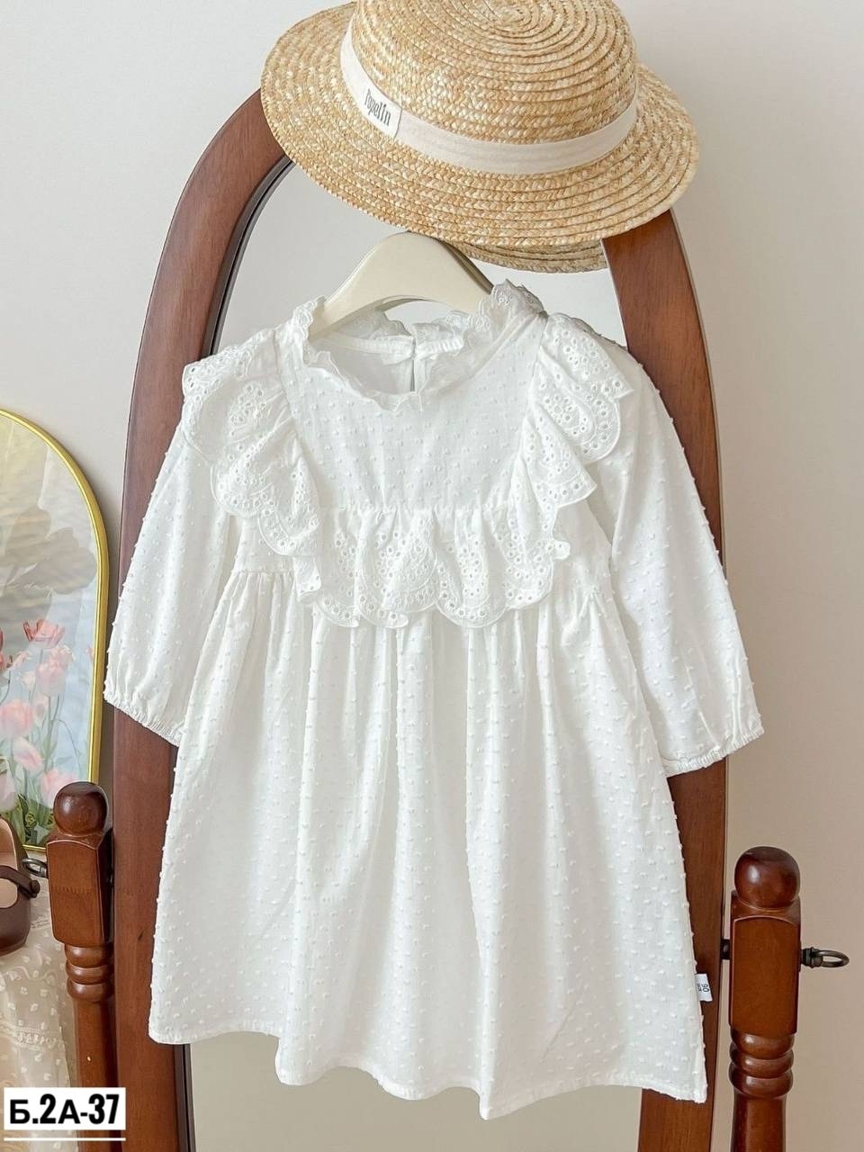 хлопковое платье для девочек,детское белое платье из хлопка с длинным рукавом и рюшами,платье крестильное воланом кружевом летнее milkids,платье хлопковое нарядное для девочки в садик крестильное,блуз