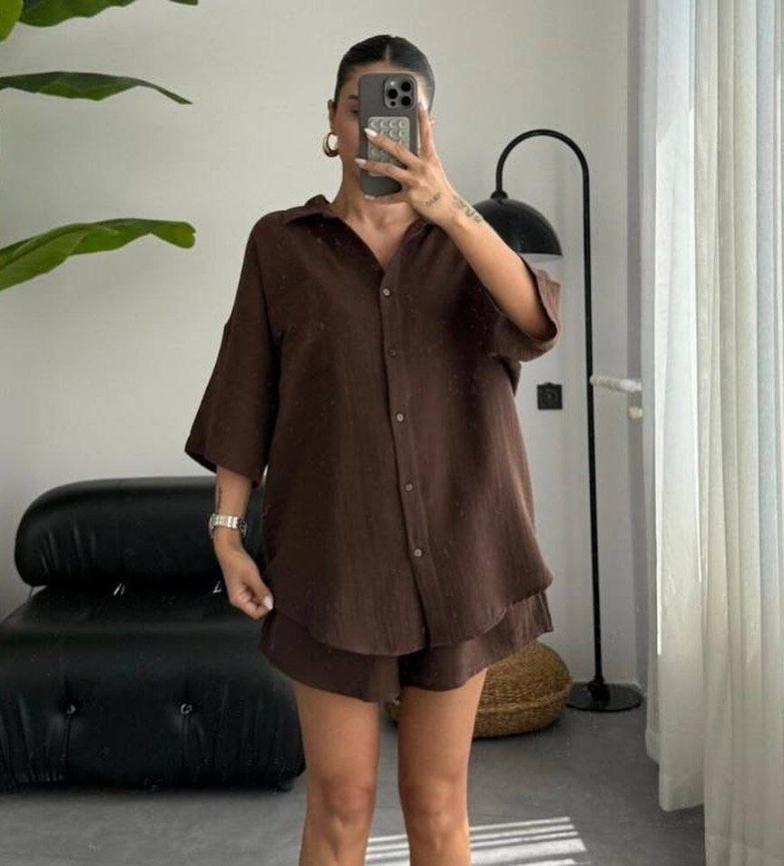 костюм с шортами из марлевки,костюм женский с шортами,костюм женский с шортами и рубашкой,стильные костюмы,костюмы летние с шортами