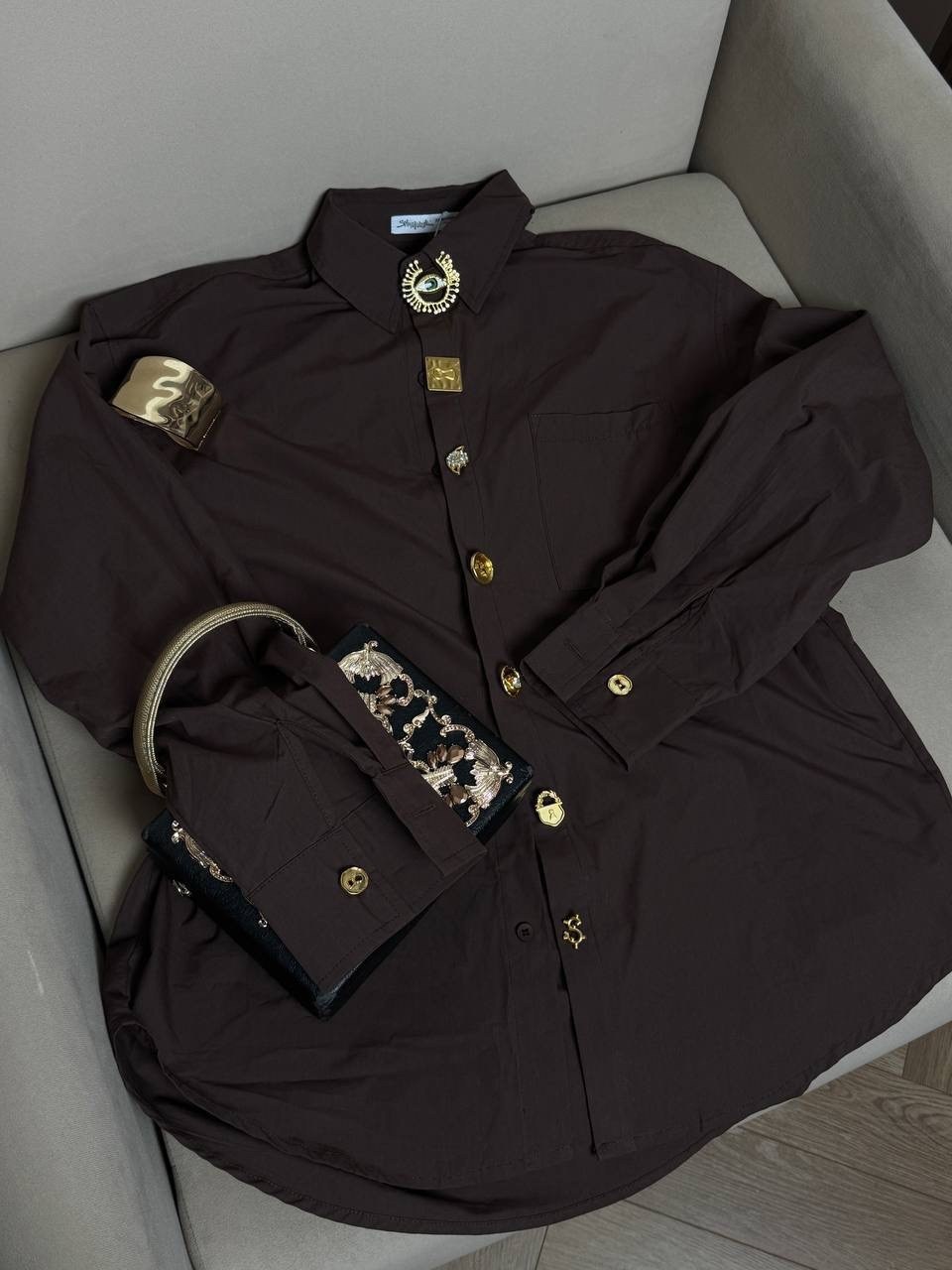 женская рубашка,рубашка женская minaku: casual collection цвет шоколадный р-р 50,рубашка,рубашка в стиле олд мани schiaparelli cool casual wear,коричневая рубашка