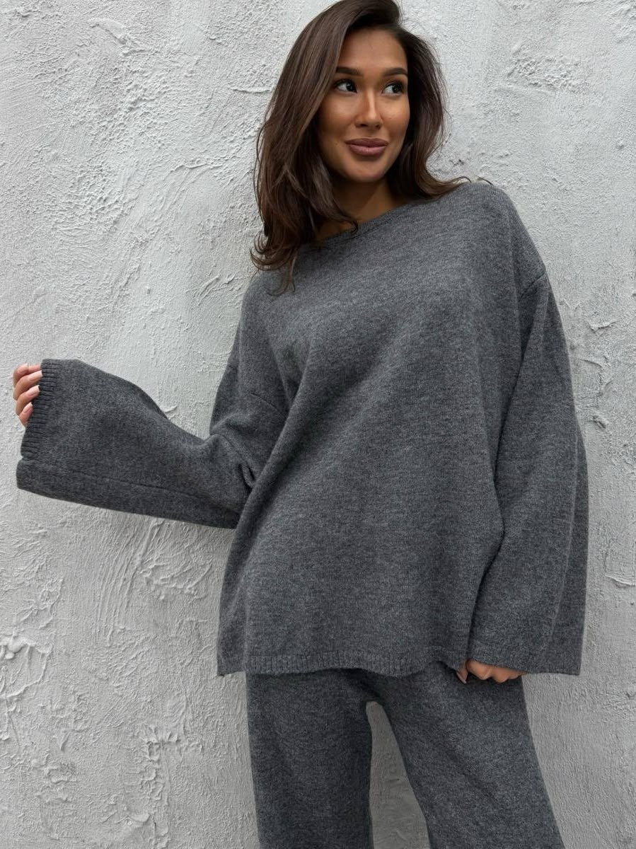 костюм трикотажный женский,трикотажный костюм,женский костюм серый,женский костюм,вязаные брюки