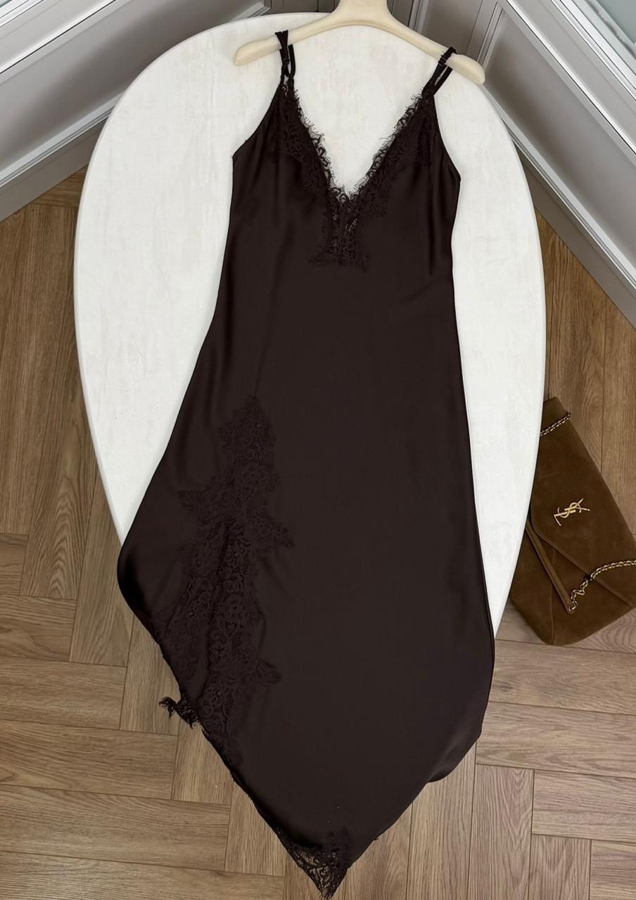 шелковое платье комбинация миди шоколадного цвета коричневое,платье krasa мб0121-21 шоколад,шоколадное платье комбинация,шоколадное платье-комбинация миди с бретельками topshop,шелковое платье комбина