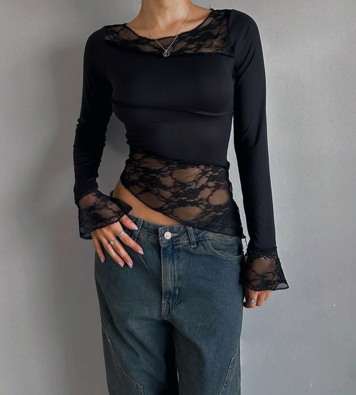 кружевной топ,кофта модная,кружевная блузка,топ с длинными рукавами,топы модные