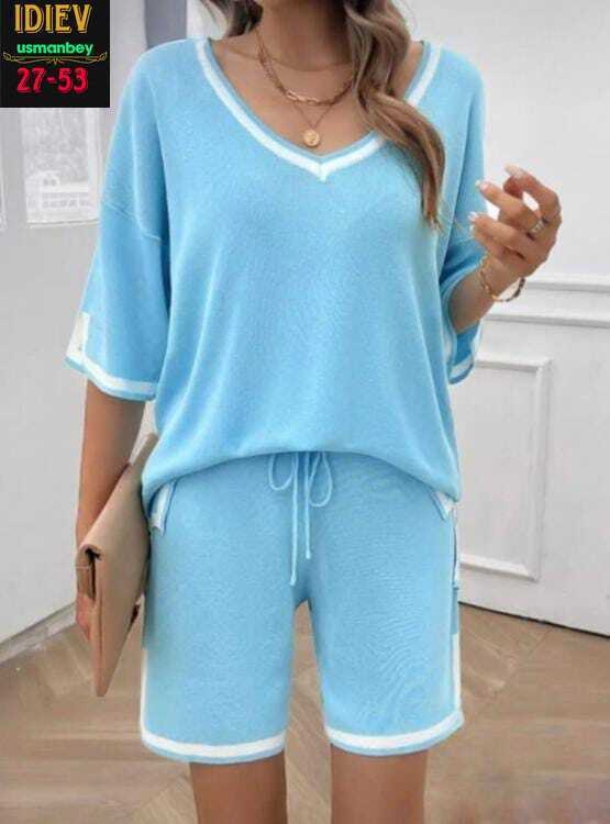 трикотажный костюм с шортами,трикотажные костюмы женские,женский трикотажный костюм летняя,летний женский комплект из двух предметов,трикотажные костюмы