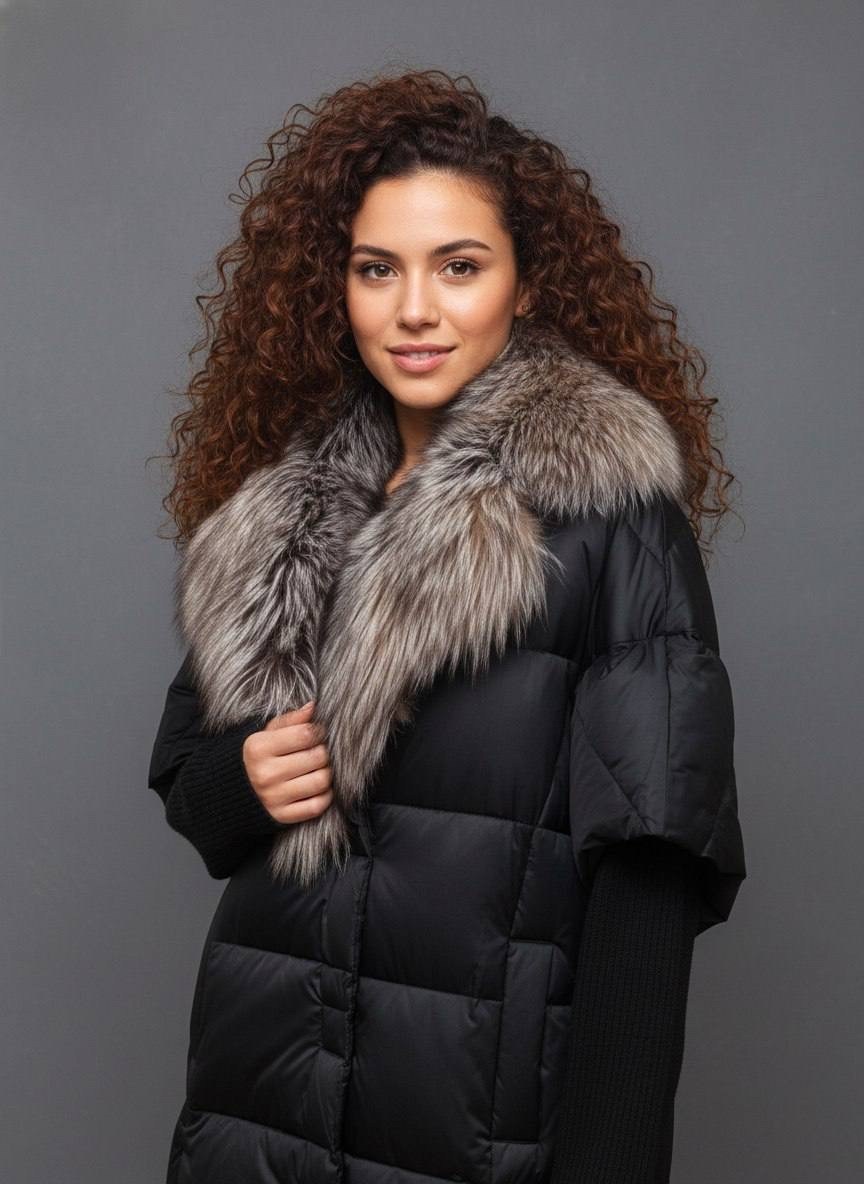 пуховик veralba чёрный с чернобуркой,пуховик с чернобуркой,женский пуховик с мехом чернобурки,чёрный пуховик - куртка с чернобуркой,чёрный пуховик - куртка с мехом чернобурки z-508-2-80-ch-ch