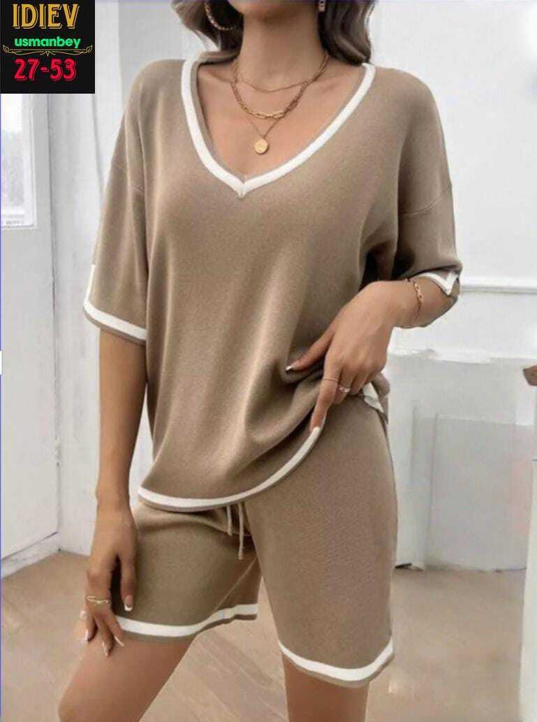 трикотажный костюм с шортами,трикотажные костюмы женские,женский трикотажный костюм летняя,летний женский комплект из двух предметов,трикотажные костюмы