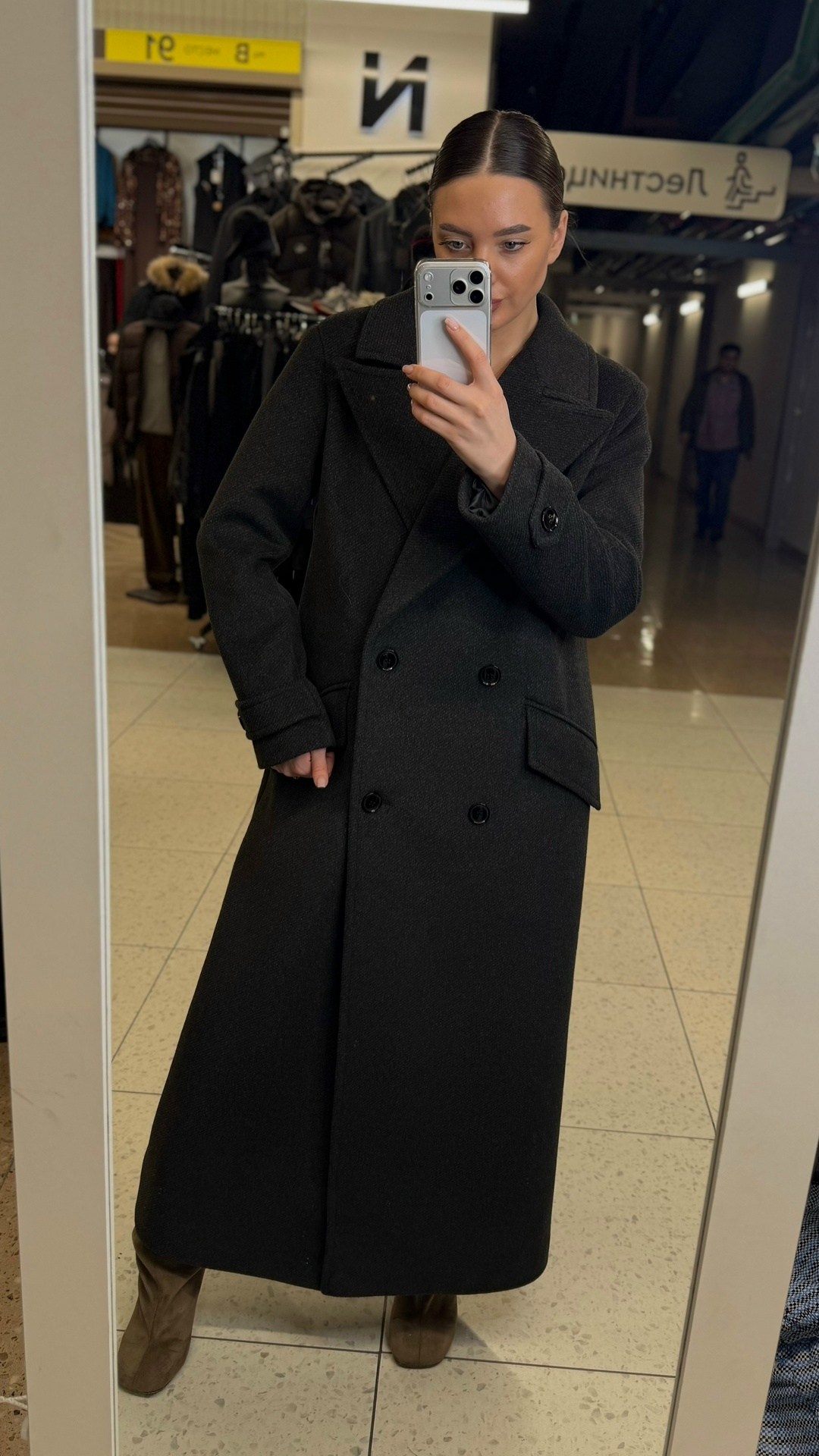 черное женское двустороннее шерстяное кашемировое пальто,женское пальто оверсайз,пальто оверсайз черное,пальто прямое длинное шерсть,пальто чёрное