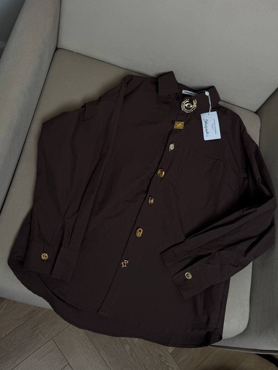 женская рубашка,рубашка женская minaku: casual collection цвет шоколадный р-р 50,рубашка,рубашка в стиле олд мани schiaparelli cool casual wear,коричневая рубашка