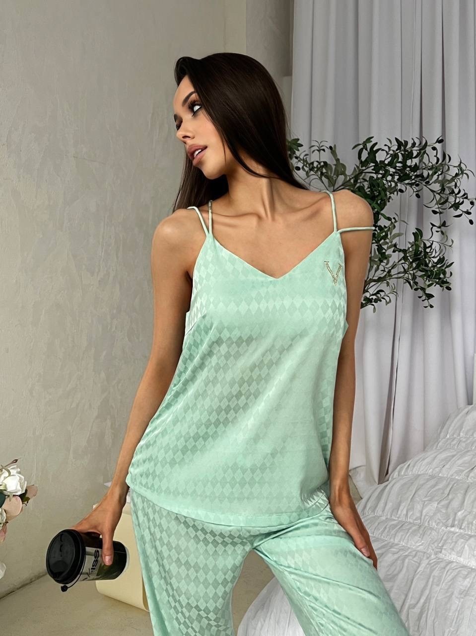 пижама комплект,пижама женская атласная,пижамы женски,пижама женская 1167 голубая s,пижама женская