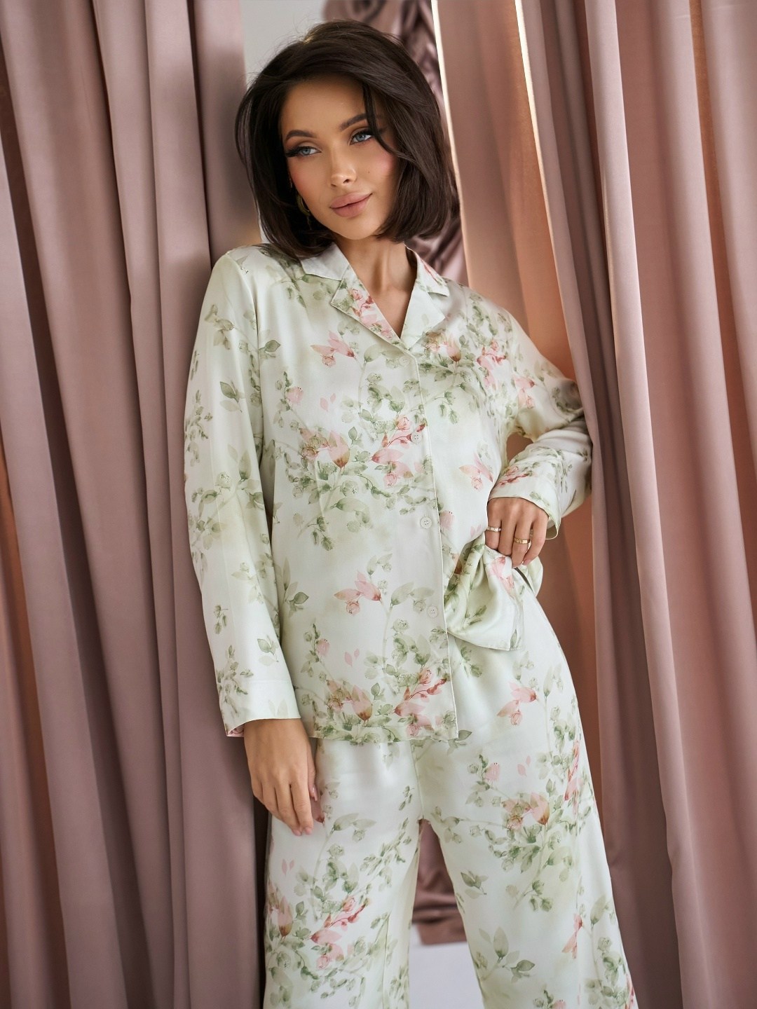 женская шелковая пижама с принтом,пижама женская из шелка mulberry с принтом,пижамы женски,пижамы для женщин,пижама женская шелковая