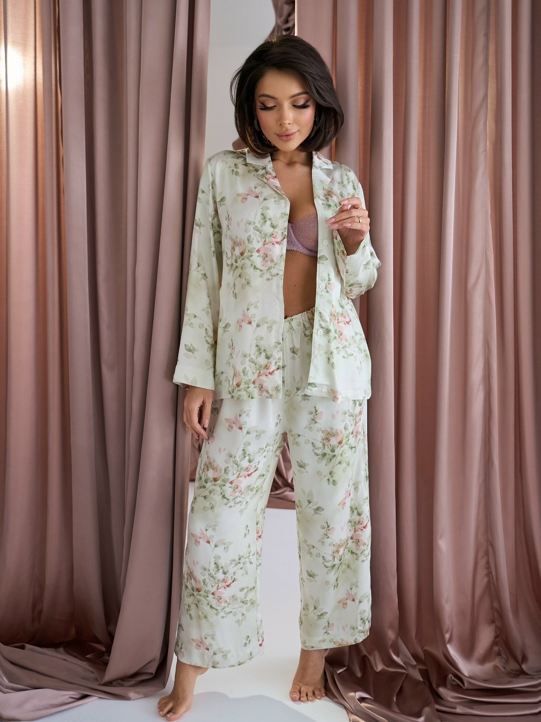 женская шелковая пижама с принтом,пижама женская из шелка mulberry с принтом,пижамы женски,пижамы для женщин,пижама женская шелковая