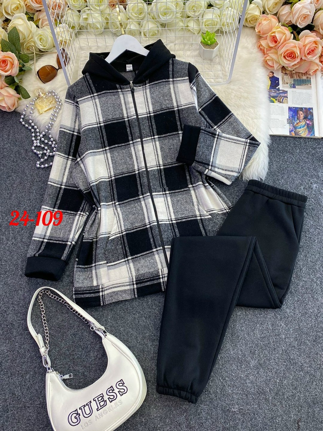 рубашка оверсайз в клетку с капюшоном,костюм женский тройка,женский костюм на флисе,костюм женский двойка,костюм двойка кашемир