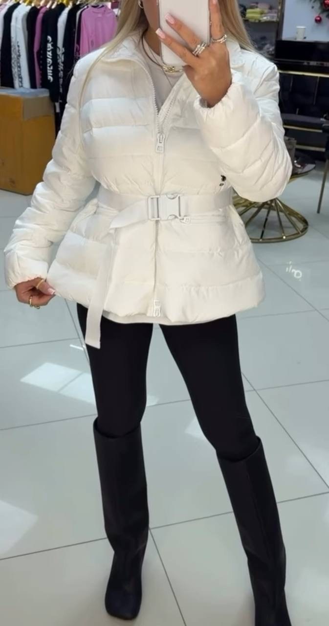 куртка женская,куртка с поясом женская белая,белая куртка с поясом,дутая куртка с поясом,куртка с поясом женская