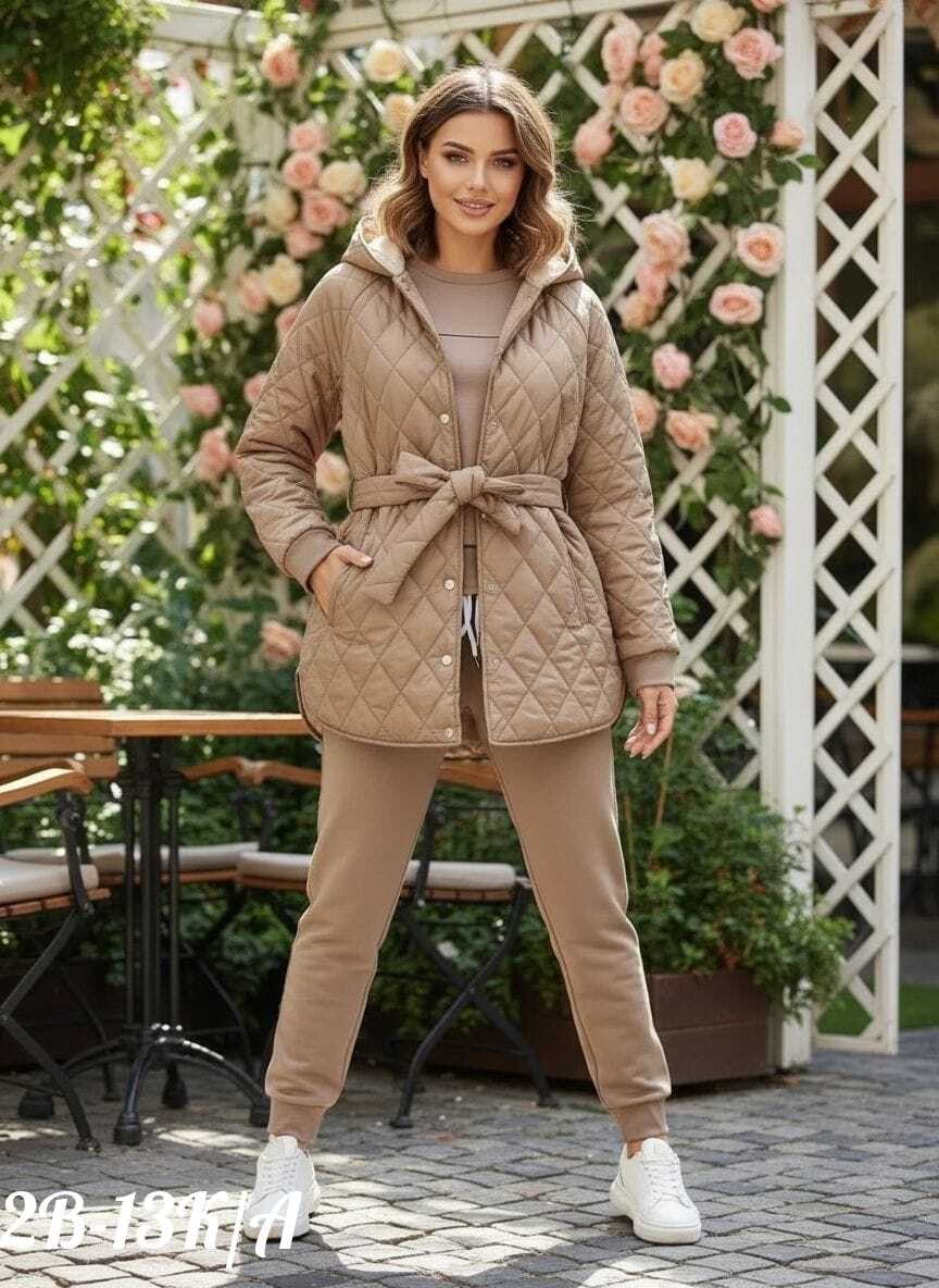 куртка женская демисезонная,куртка женская,куртка женская бежевая,стеганая куртка,куртка с поясом