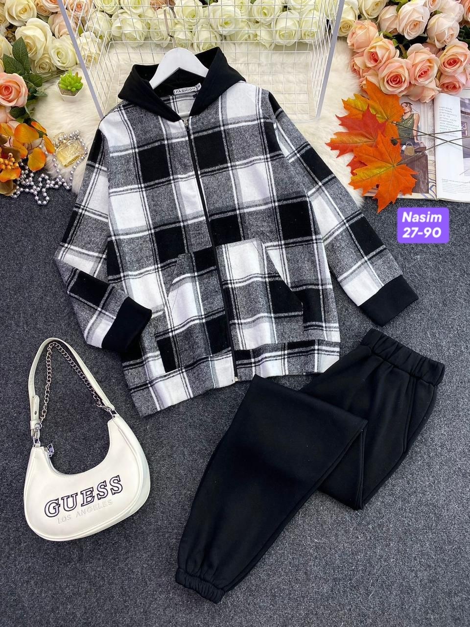 спортивный женский костюм двойка на флисе в клетку,костюм двойка кашемир,женский костюм на флисе,одежда женская больших размеров,комплект спортшик теплая рубашка в клетку с капюшоном карман кенгуру +ф