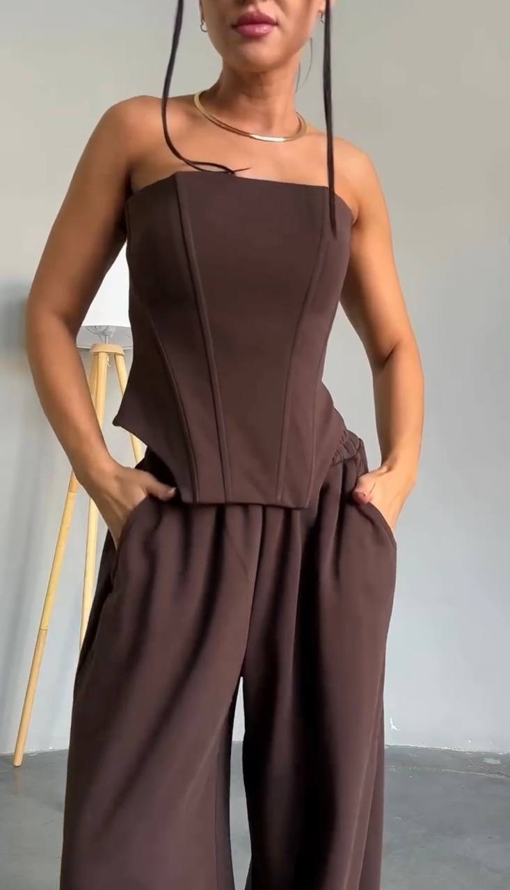 модные костюмы,брюки комплект,длинные брюки,костюм коричневый,женские комбинезоны