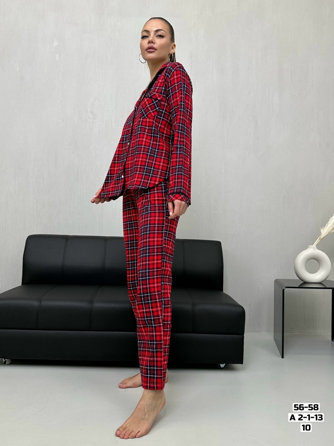 пижама двойка со штанами,женская пижама,пижамы женски,пижама со штанами и рубашкой в клетку salixa mix,пижама в клетку женская