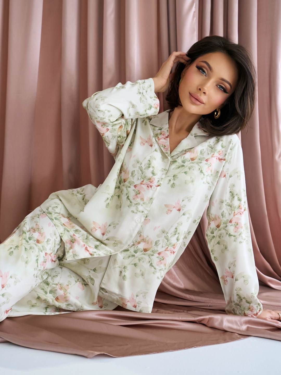 женская шелковая пижама с принтом,пижама женская из шелка mulberry с принтом,пижамы женски,пижамы для женщин,пижама женская шелковая