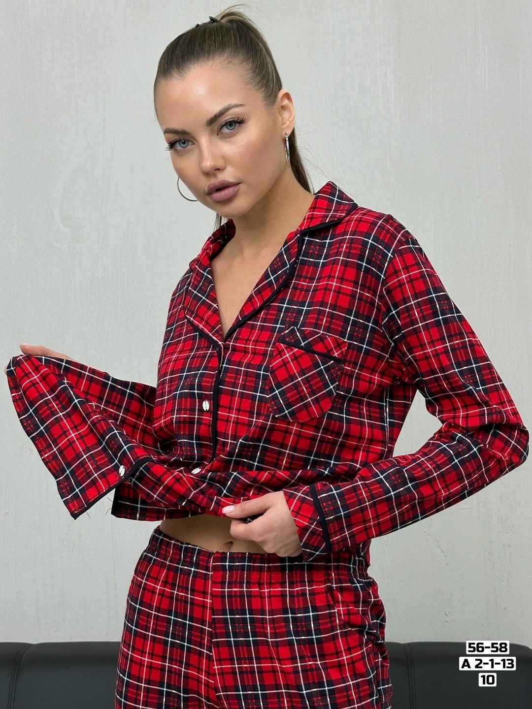 пижама двойка со штанами,женская пижама,пижамы женски,пижама со штанами и рубашкой в клетку salixa mix,пижама в клетку женская