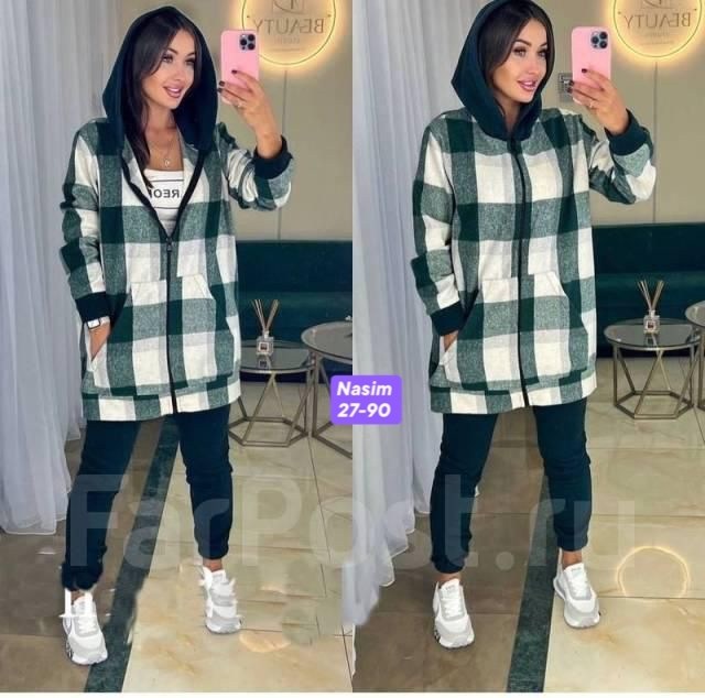 спортивный женский костюм двойка на флисе в клетку,костюм двойка кашемир,женский костюм на флисе,одежда женская больших размеров,комплект спортшик теплая рубашка в клетку с капюшоном карман кенгуру +ф