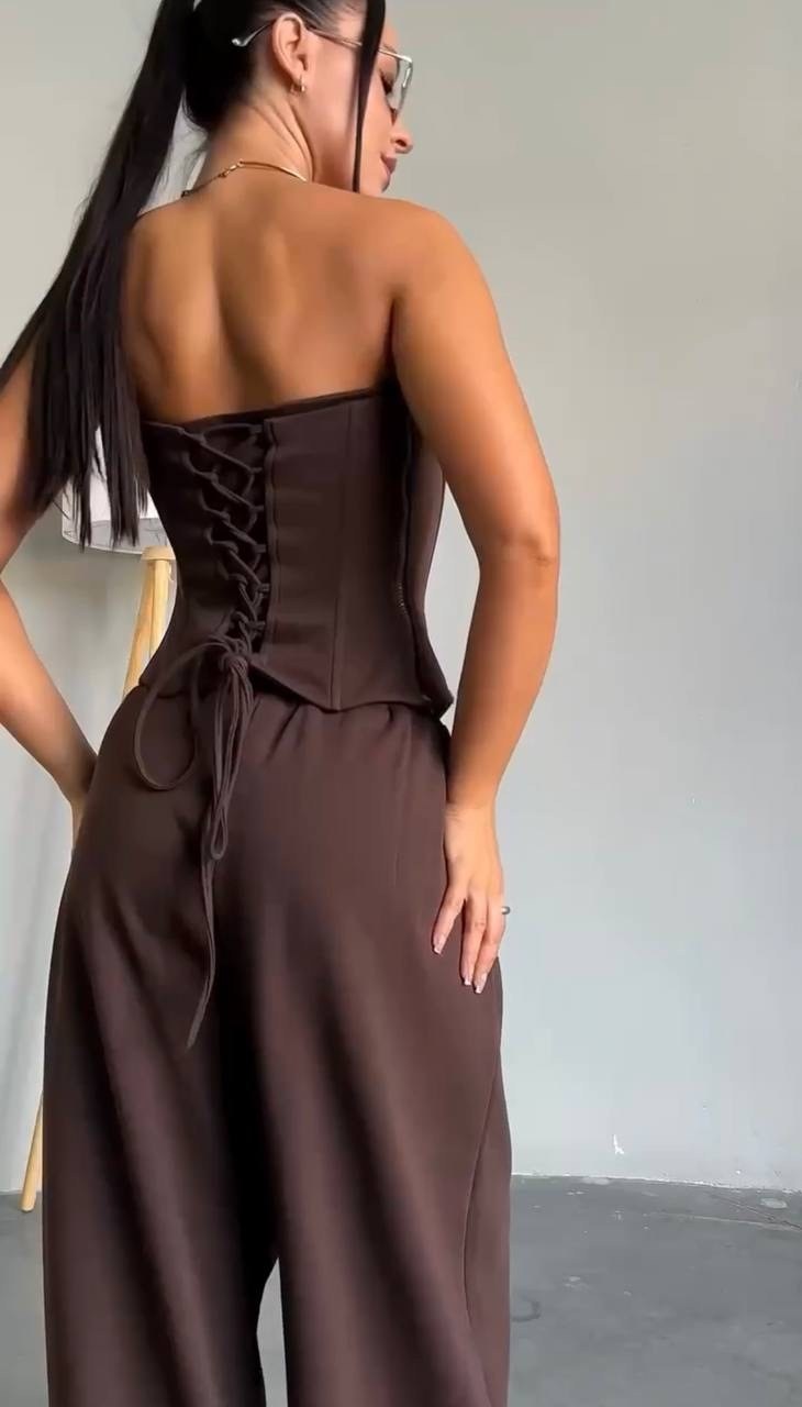 модные костюмы,брюки комплект,длинные брюки,костюм коричневый,женские комбинезоны
