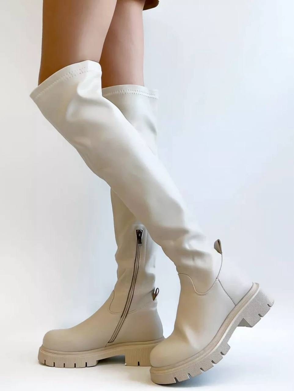 ботфорты чулки на платформе демисезонные maniolini,ботфорты чулки демисезонные на платформе maniolini цвет белый,демисезонные ботфорты,ботфорты чулки на платформе демисезонные maniolini цвет молочный,