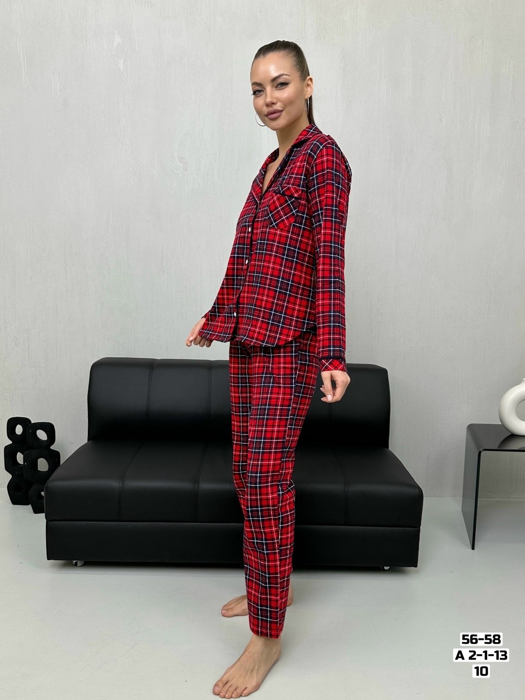 пижама двойка со штанами,женская пижама,пижамы женски,пижама со штанами и рубашкой в клетку salixa mix,пижама в клетку женская