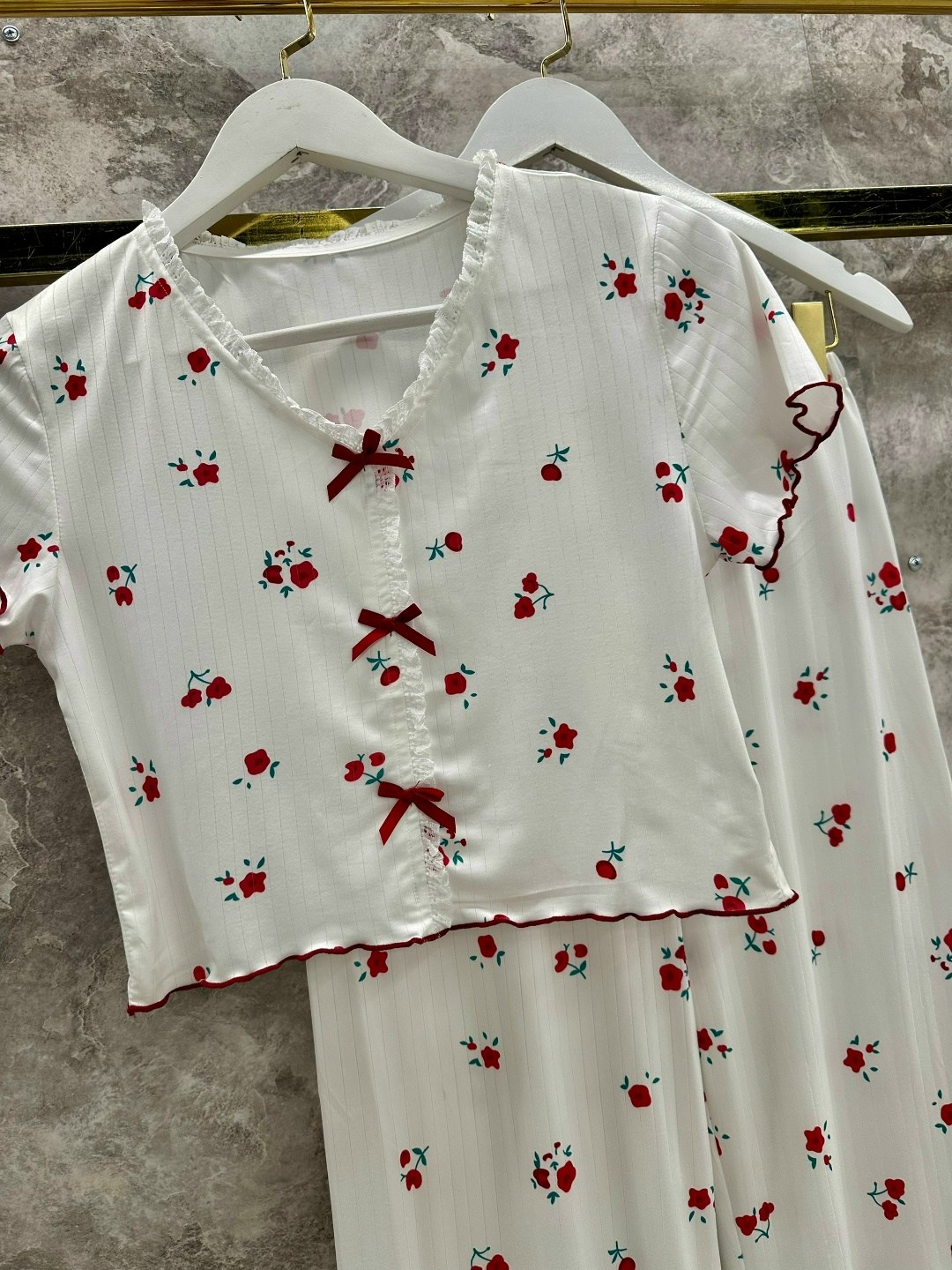 летняя женская пижама,женская домашняя одежда пижамный комплект с принтом вишни,пижама для женщин,модные свободные кружевные пижамы,женские летние пижамы из полиэстера