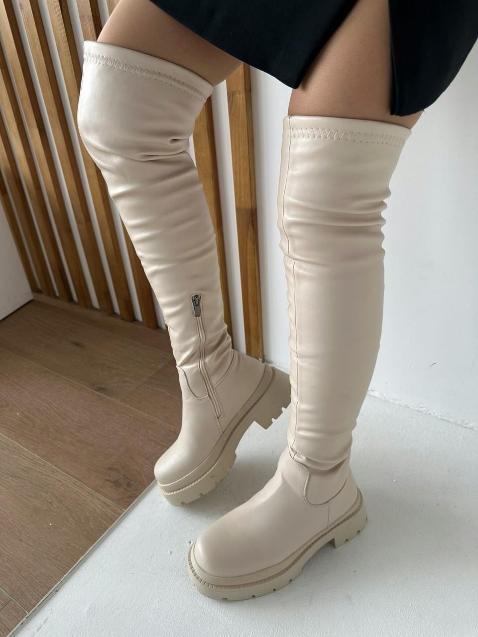 ботфорты женские,сапоги,демисезонные ботфорты,ботфорты,молочные ботфорты
