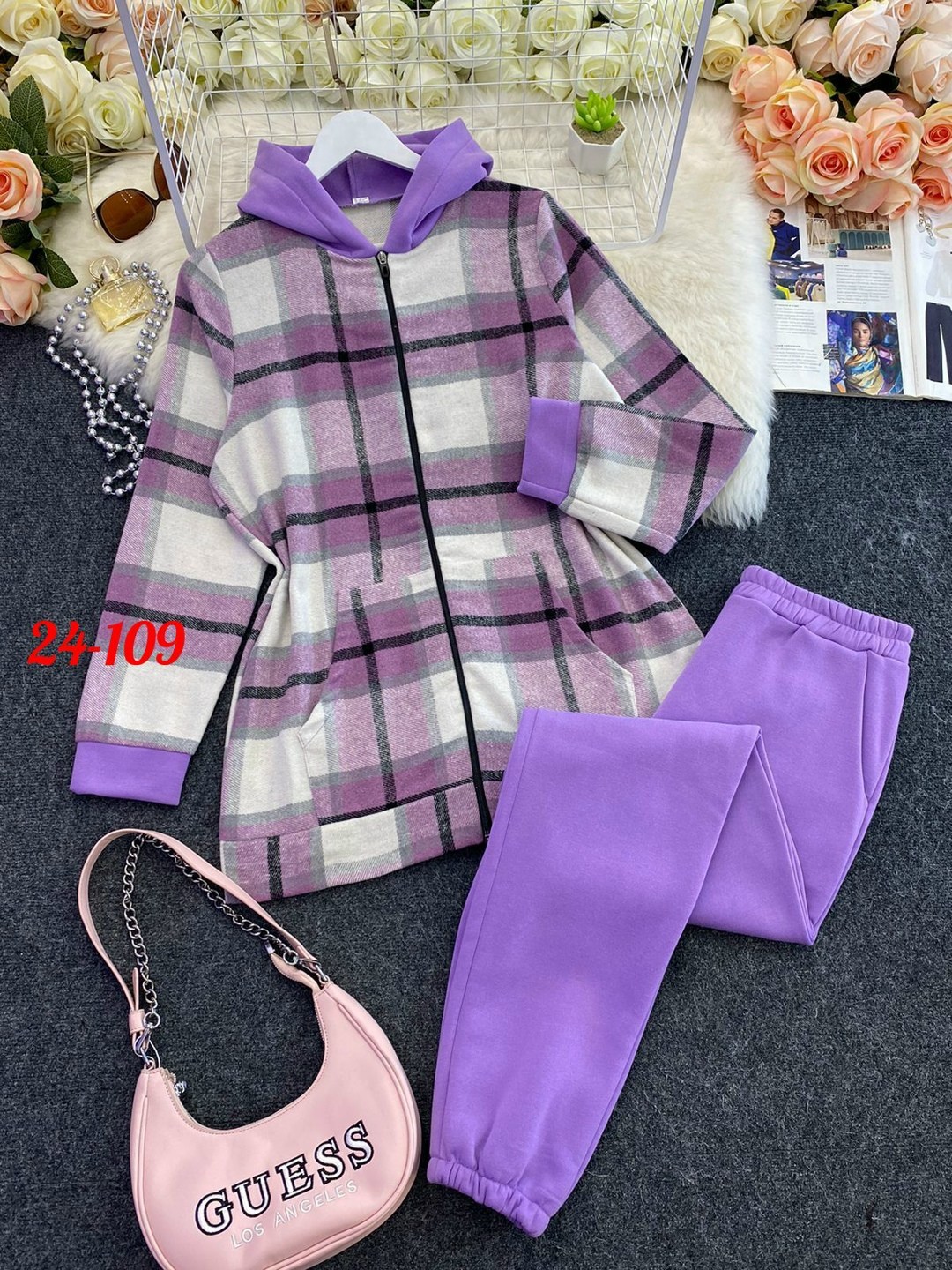 рубашка оверсайз в клетку с капюшоном,костюм женский тройка,женский костюм на флисе,костюм женский двойка,костюм двойка кашемир