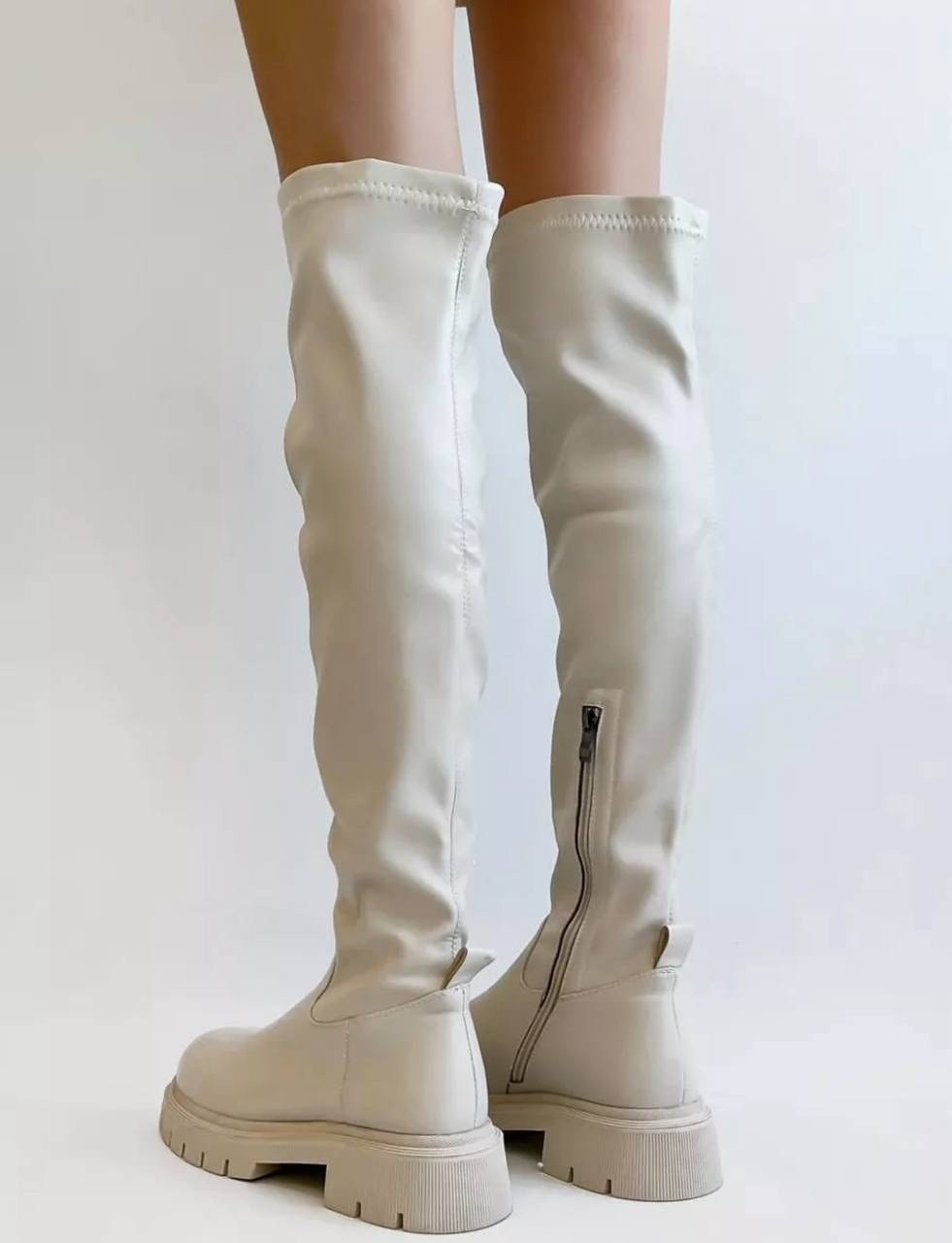 ботфорты чулки на платформе демисезонные maniolini,ботфорты чулки демисезонные на платформе maniolini цвет белый,демисезонные ботфорты,ботфорты чулки на платформе демисезонные maniolini цвет молочный,